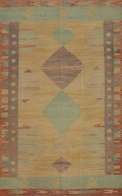 Diamon Patterns Wool Kilim Handwoven Area Rug 6x9