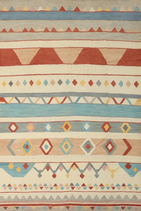 Tribal Wool Kilim Flat Weave Area Rug 10x13
