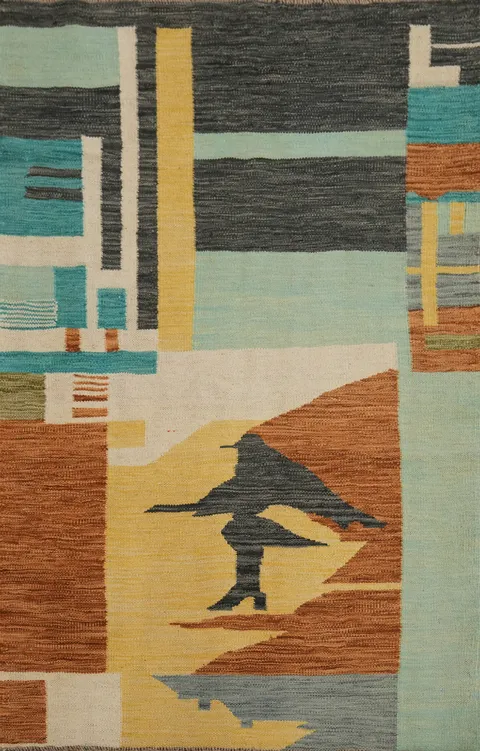 Modern Art Vibes Kilim Colorful Geometric Rug 3x5