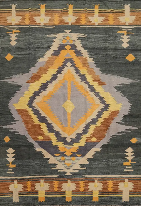 Southwestern Geometric Kilim Wool Rug 5x7