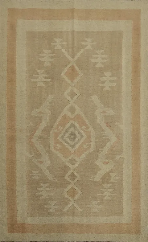 Earth Tones Wool Kilim Flat Weave Rug 4x6