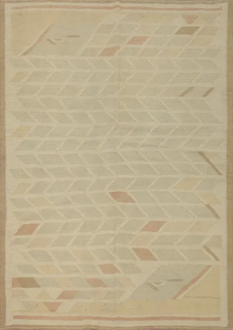 Sophisticated Neutral Toned Kilim Rug 4x6 with Angle Design Details