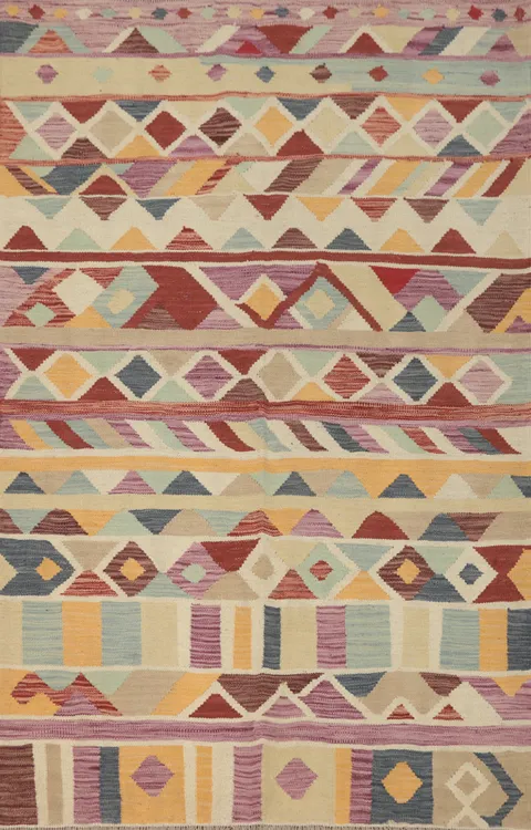 Vibrant Geometric Patterns Kilim Rug 4x6 for a Bold Interior Look