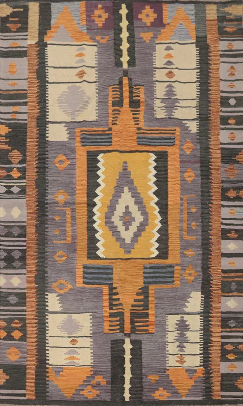 South Western Style Wool Kilim Area Rug 5x8