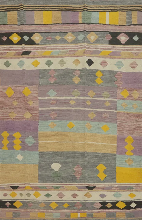 Unique Handwoven Rug 5x7 with a Pop of Pastel Tones