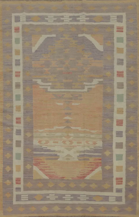 Muted Pastel Geometric Patterned Kilim Rug 5x7