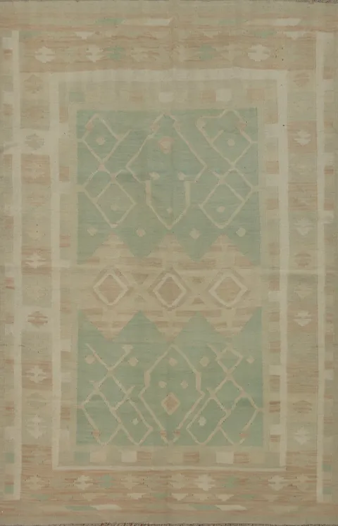 Green Geometric Kilim Pastel Toned Rug 5x7