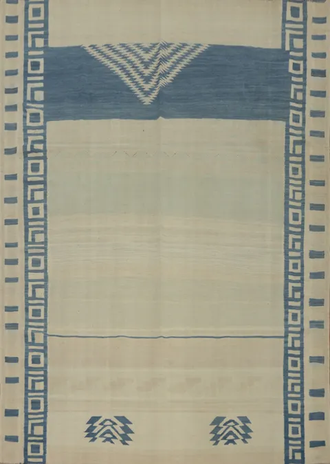 Elegant Blue and Beige Geometric Patterned Kilim Area Rug 6x8