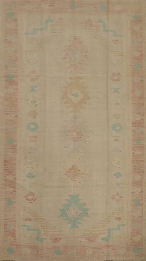 Earth Tones Wool Kilim Handwoven Area Rug 5x8