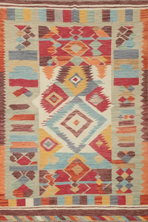 Multicolor Geometric Kilim Flat Weave Rug 4x6