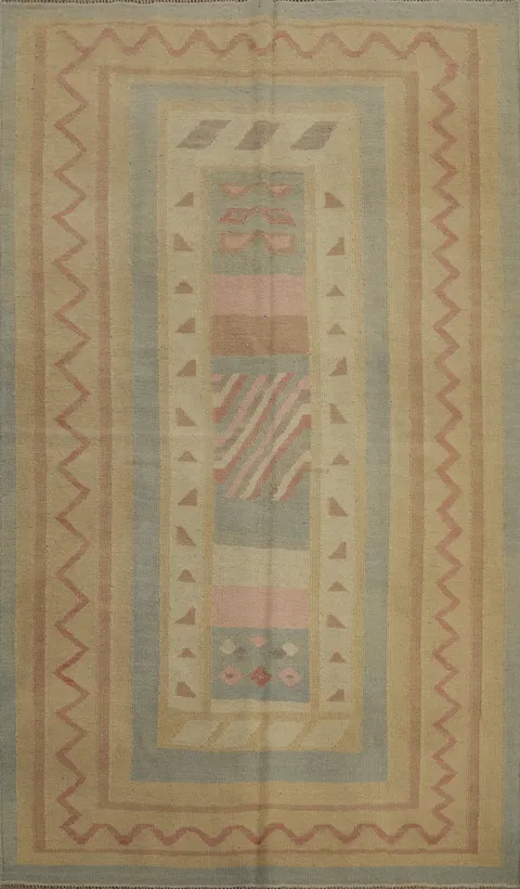 Geometric Wool Kilim Flat Weave Rug 4x7