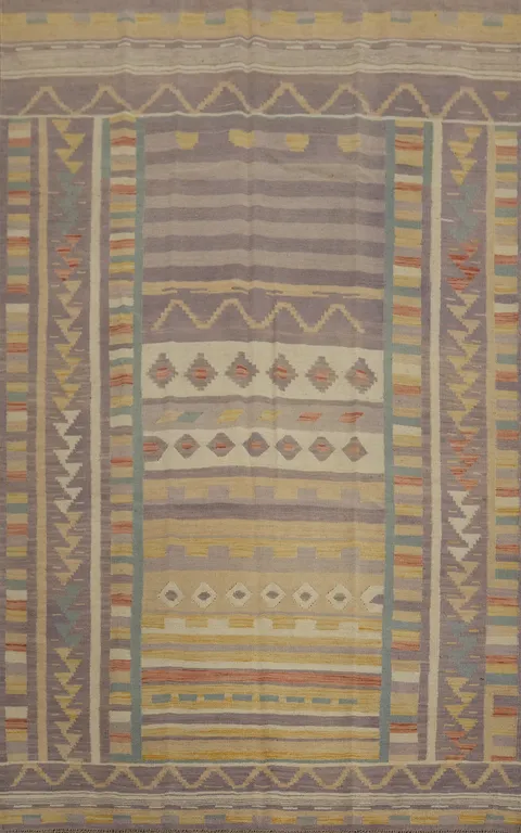 Geometric Wool Kilim Flat Weave Area Rug 6x9