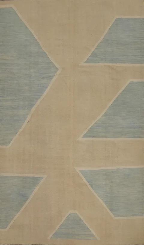 Soothing Beige and Blue Tones Modern Kilim Area Rug 7x10
