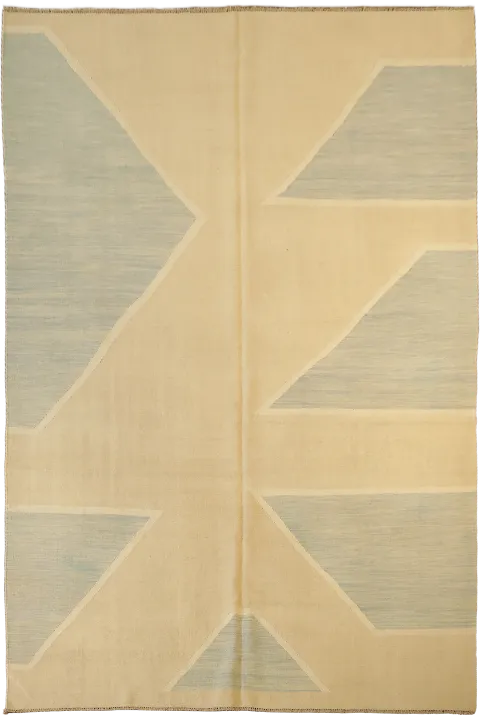 Soothing Beige and Blue Tones Modern Kilim Area Rug 7x10