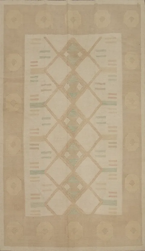 Subtle Geometric Designs Neutral Toned Kilim Area Rug 6x9