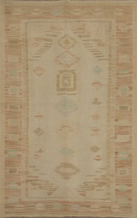 Muted Tones and Geometric Patterns Kilim Rug 4x6