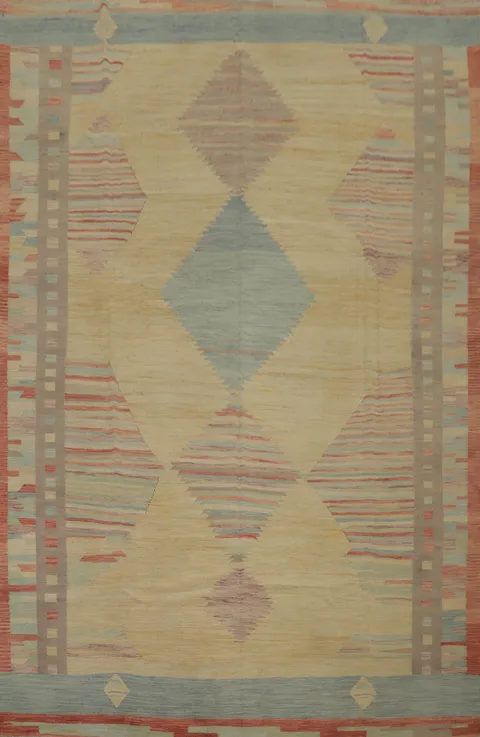 Geometric Wool Kilim Flat Weave Area Rug 9x12