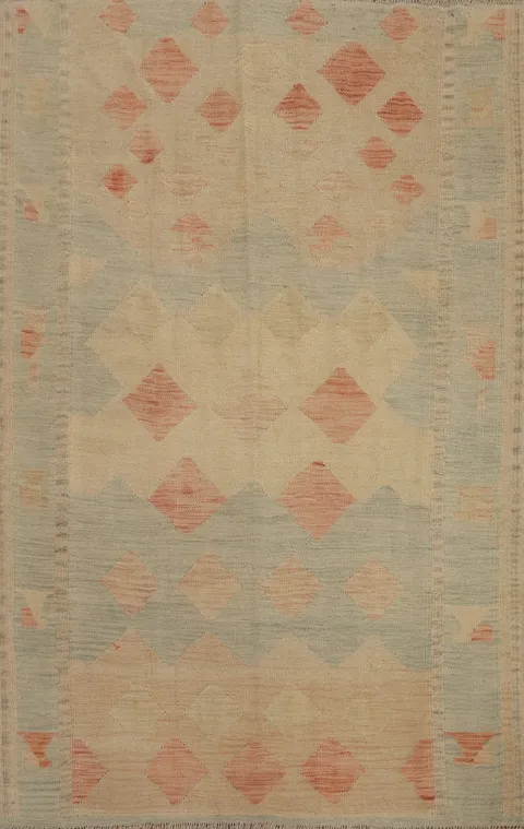 Soft Pastel Diamonds: Artistic Handcrafted Kilim Rug 4x6
