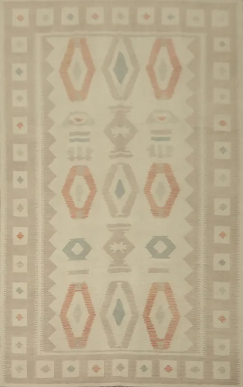 Geometric Wool Kilim Handwoven Area Rug 7x10