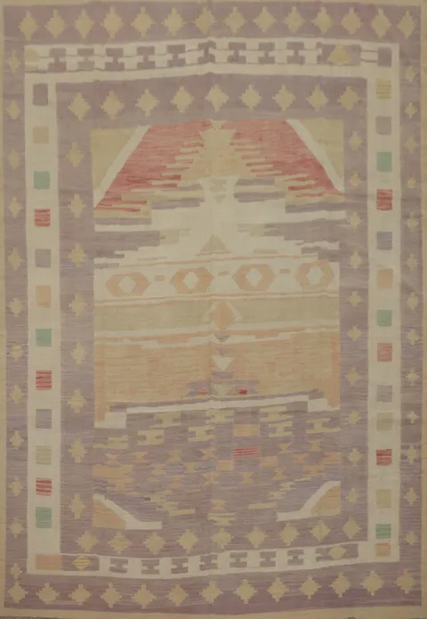 Artistic Tribal-Influenced Rug with Delicate Pastel Tones 8x10