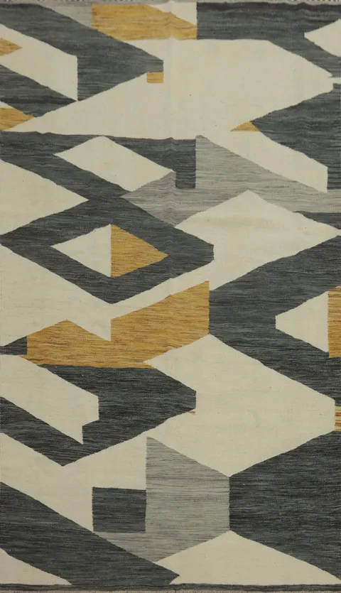 Modern Wool Kilim Geometric Area Rug 5x8
