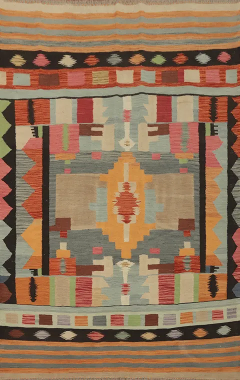 Colorful Kilim Flat Weave Wool Area Rug 5x8