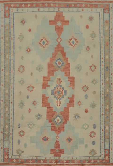 Tribal Wool Kilim Flat Weave Area Rug 10x13