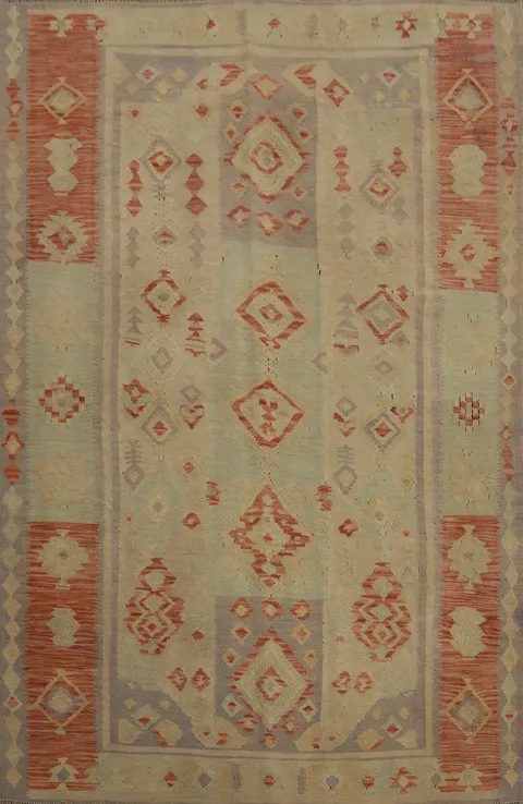 Earth Tones Wool Kilim Flat Weave Rug 5x6