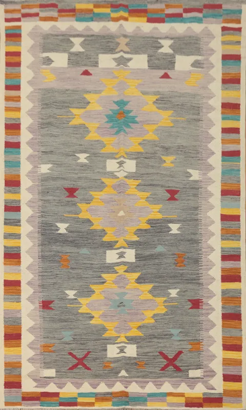 Wool Geometric Kilim Artisan Crafted Area Rug 5x8