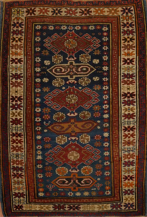 Pre-1900 Antique Kazak Vegetable Dye Rug 4x5