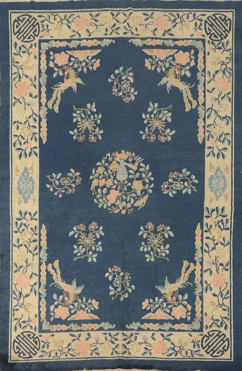 Antique Vegetable Dye Art Deco Chinese Area Rug 6x9