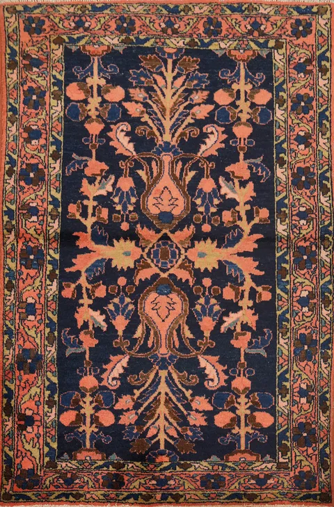 Vegetable Dye Navy Blue Floral Lilian Persian Rug 3x5