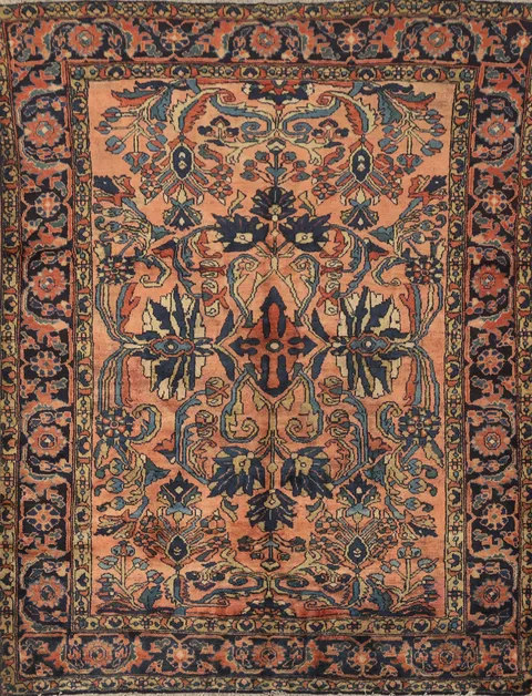 Antique Vegetable Dye Salmon Pink Lilian Persian Rug 5x6