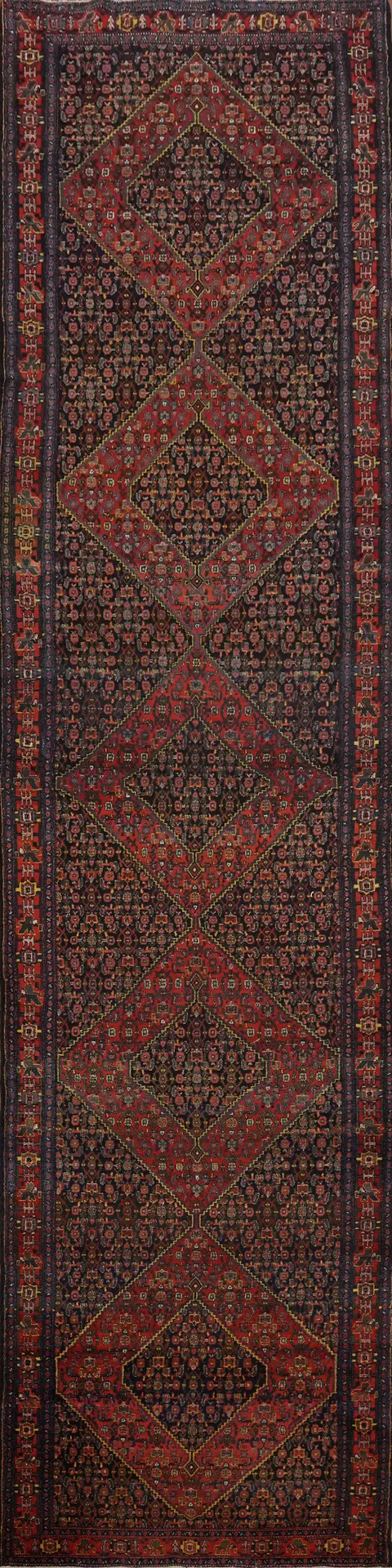 Pre-1900 Antique Bibikabad Persian Runner Rug 4x19