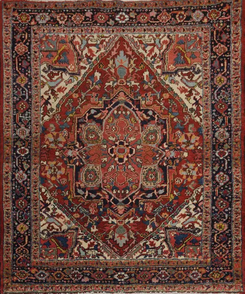 Pre-1900 Antique Heriz Serapi Vegetable Dye Persian Rug 4x4