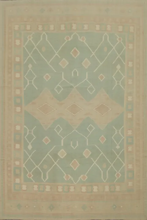 Elegant Pastel Kilim Area Rug 9x11 with Geometric Patterns
