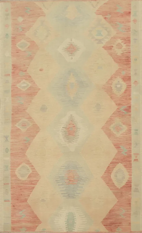 Elegant Soft Toned Geometric Patterned Kilim Area Rug 6x9