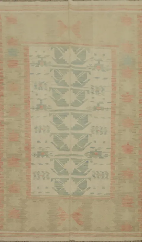 Earth Tone Wool Kilim Handwoven Area Rug 5x8