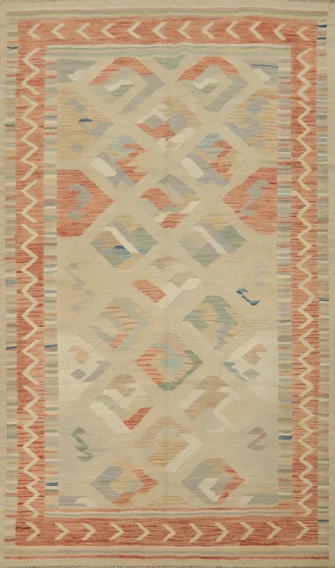 Geometric Wool Kilim Flat Weave Area Rug 5x8