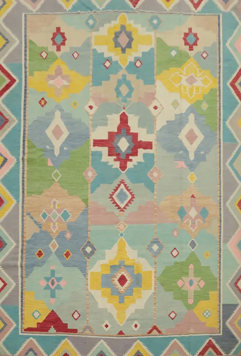 Vibrant Geometric Large Kilim Rug 10x13 Bringing Brightness to Any Room