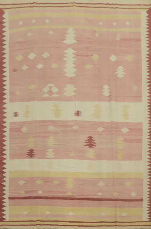 Pink Wool Kilim Flat Weave Area Rug 9x13