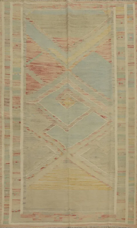 Subtle Pastel Geometric Kilim Rug 5x7 to Enhance Your Living Area