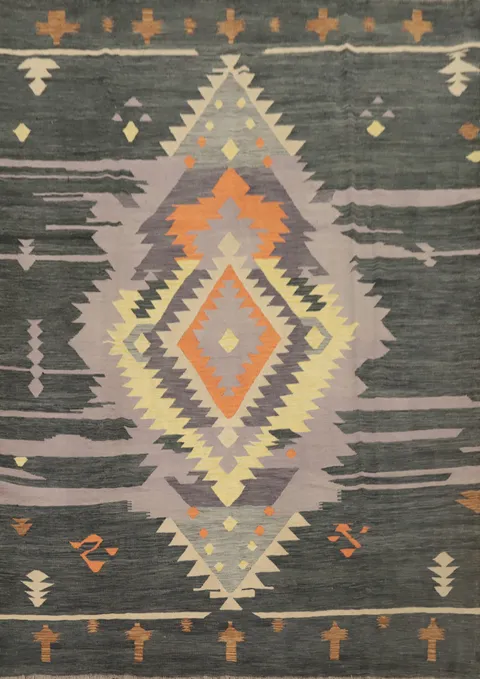 Vibrant Kilim Geometric Southwestern Area Rug 8x10 with Bohemian Flair