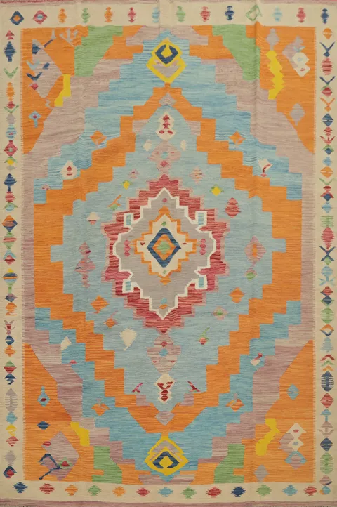 Colorful Southwestern Living Room Kilim Area Rug 8x10
