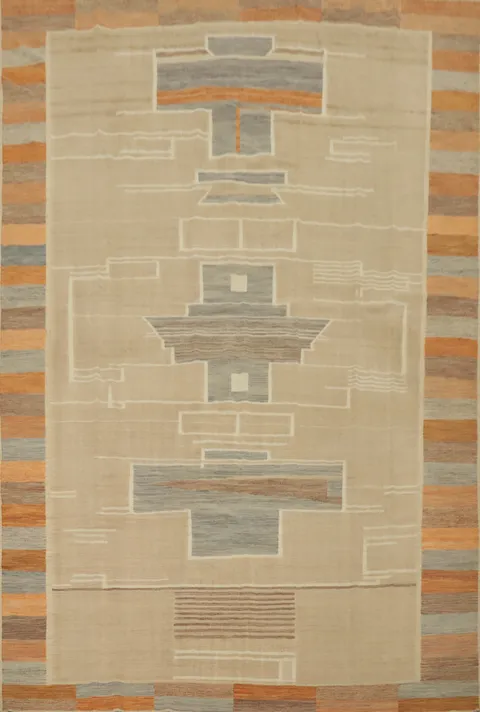 Earth-Toned Geometric Design Kilim Rug for Contemporary Spaces 10x13