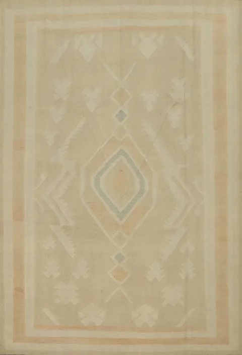 Elegant Beige Kilim Area Rug 8x10 with Geometric Pattern Design