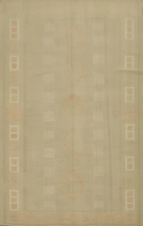 Neutral Toned Kilim Area Rug 7x10 with Geometric Pattern Accents