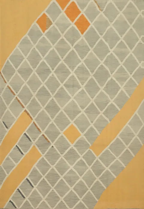 Sophisticated Diamond Pattern Kilim Area Rug 8x10 with Neutral Tones