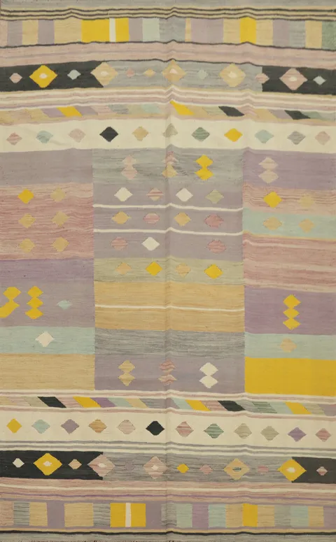 Soft Pastels Geometric Patterns Harmonious Kilim Area Rug 7x10