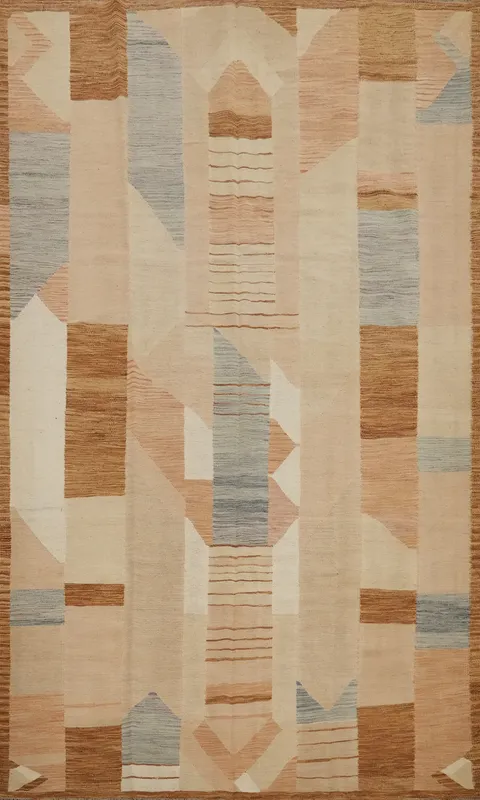 Artful Geometry Kilim Area Rug 6x10 in Soft Earth Tones
